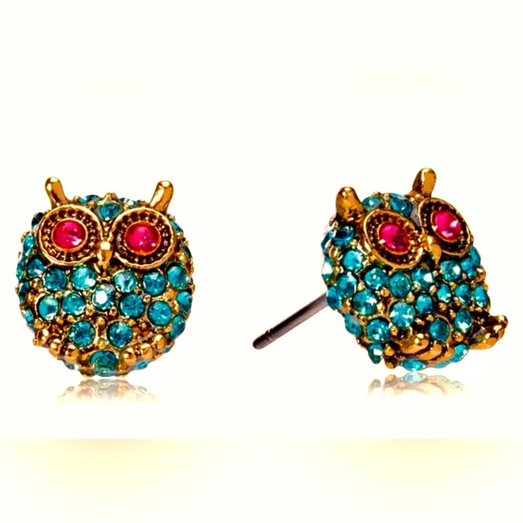 Betsey Johnson Jewelry - BETSEY JOHNSON Pave Owl Stud Earrings